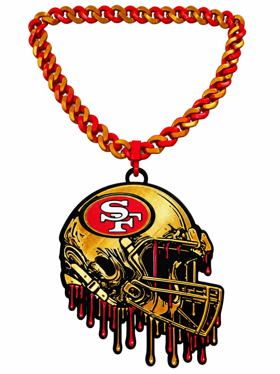 Finished red and gold helmet pendant example
