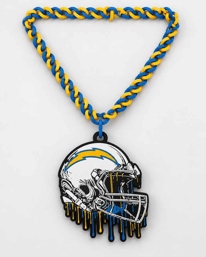 Chargers drip helmet pendant and blue yellow chain