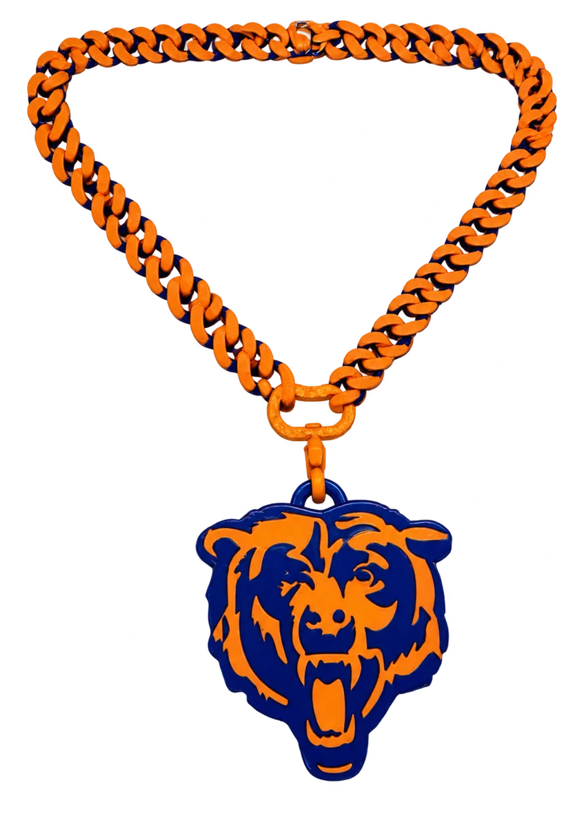 Orange and navy Bears pendant with matching chain