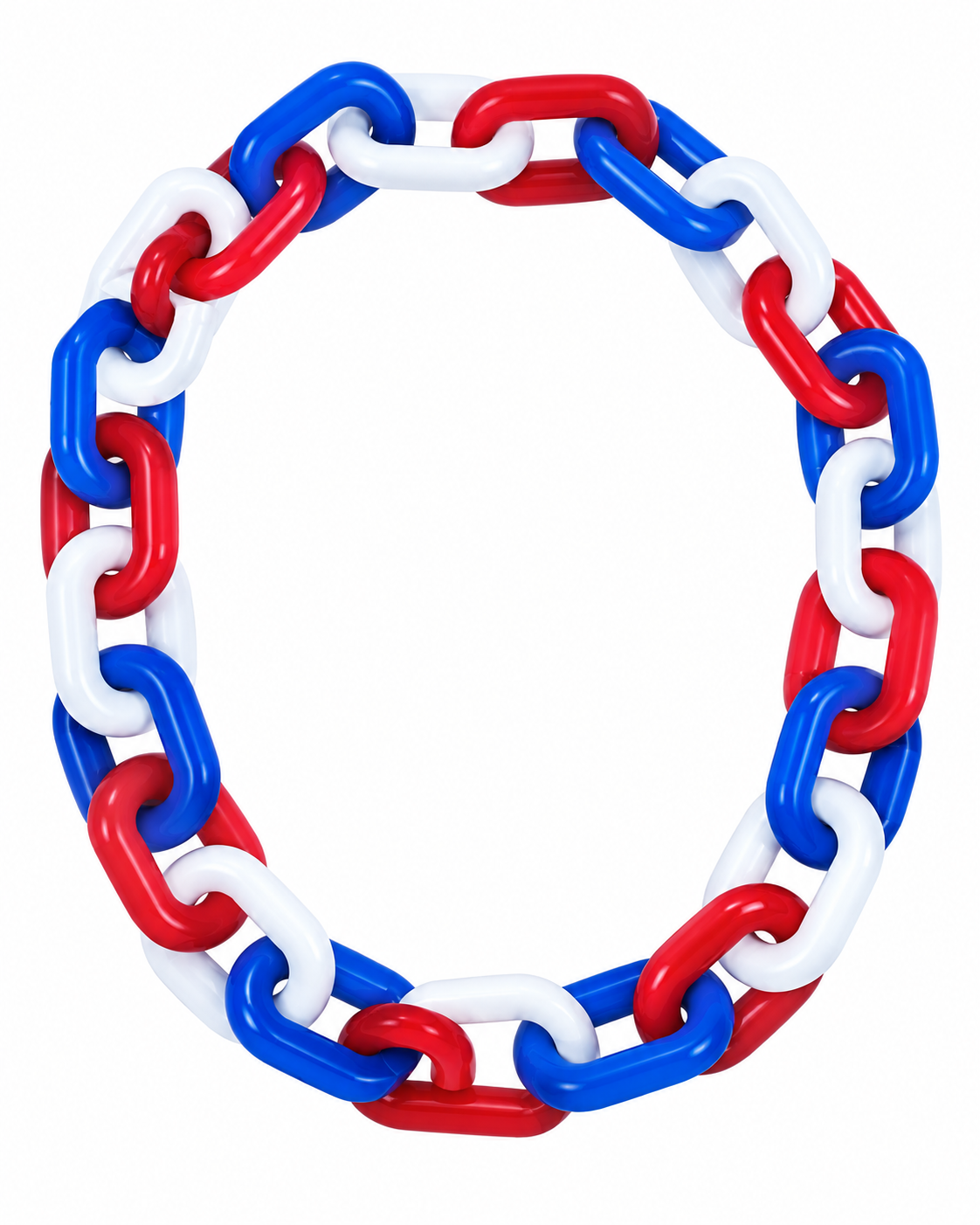 Link chain with large, open rectangular links in red, white and blue